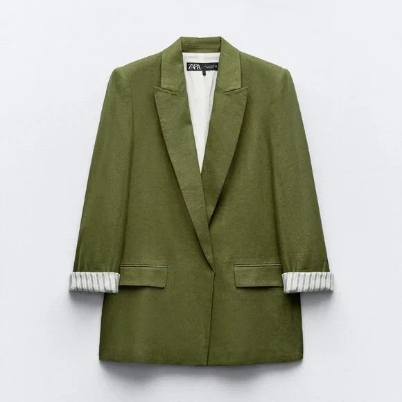 Zara Jackets Coats Zara Linen Blend Roll Up Sleeve Open